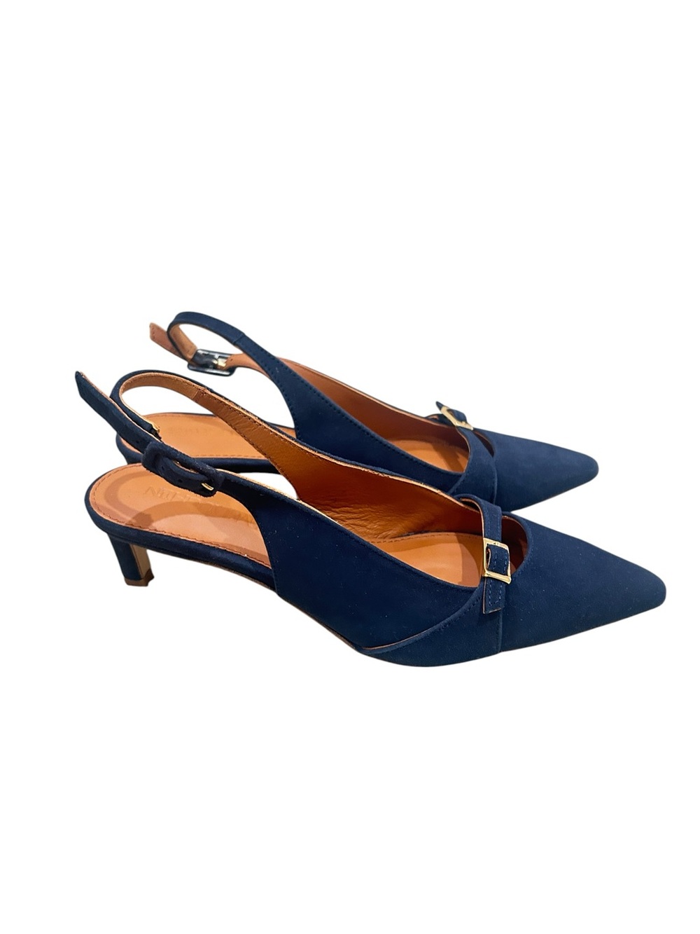 NWT j McLaughlin Dorothea Navy Pointed Slingback Kitten Heel Buckle in box 7